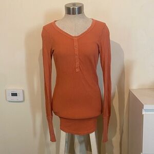 Women's Orange Long Sleeve Henley Top